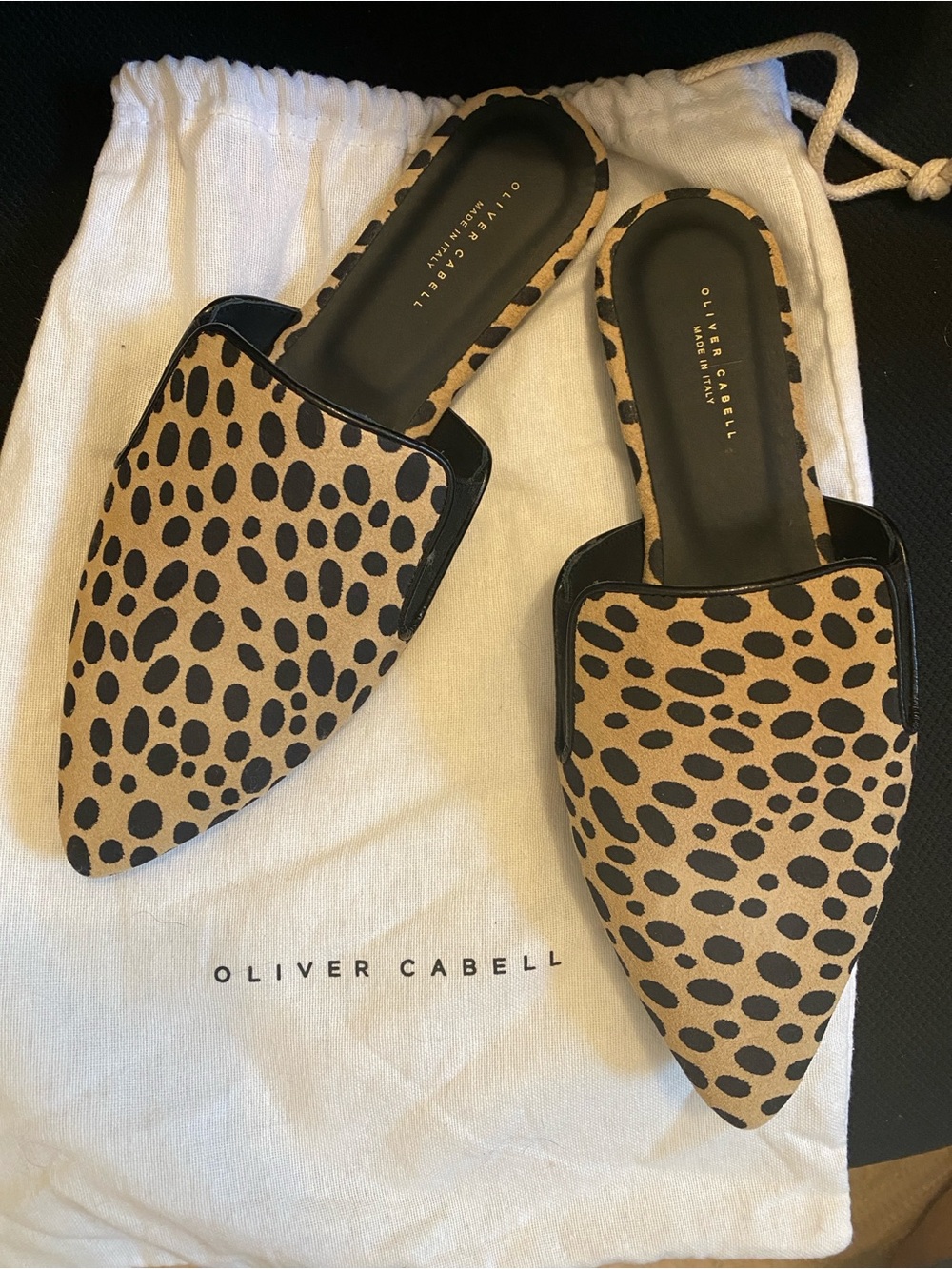 Oliver Cabell Leopard Print Pointed Slip-On Mules - Tan & Black